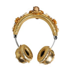 Dolce & Gabbana Gold Leather Floral Crystal Angel Headset Headphones