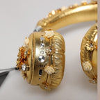 Dolce & Gabbana Gold Leather Floral Crystal Angel Headset Headphones