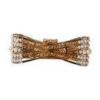 Dolce & Gabbana Gold Tone Brass Bow Crystal FauxPearl Embellished Brooch