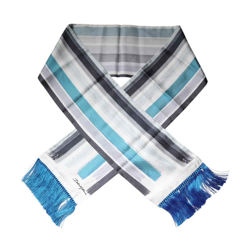 Dolce & Gabbana Multicolor Stripes Silk Fringes Neck Foulard Scarf