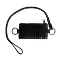 Black Leather Logo Embossed Lanyard Card Holder Wallet
