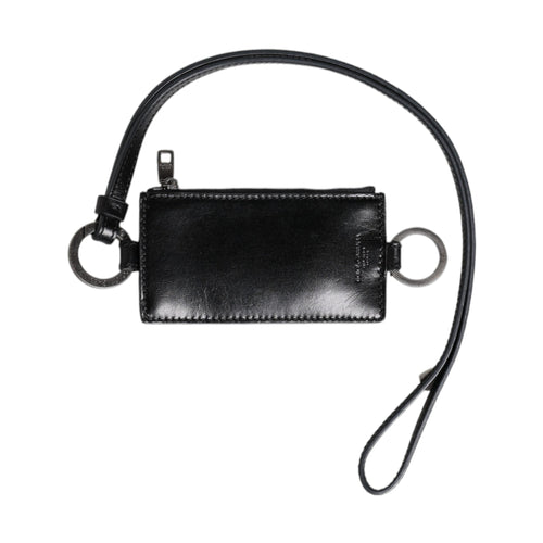 Black Leather Logo Embossed Lanyard Card Holder Wallet