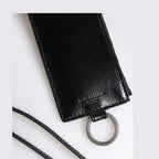 Dolce & Gabbana Black Leather Logo Embossed Lanyard Card Holder Wallet