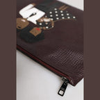 Dolce & Gabbana Brown Leather #DGFAMILY Embellished Men Clutch Pouch Bag