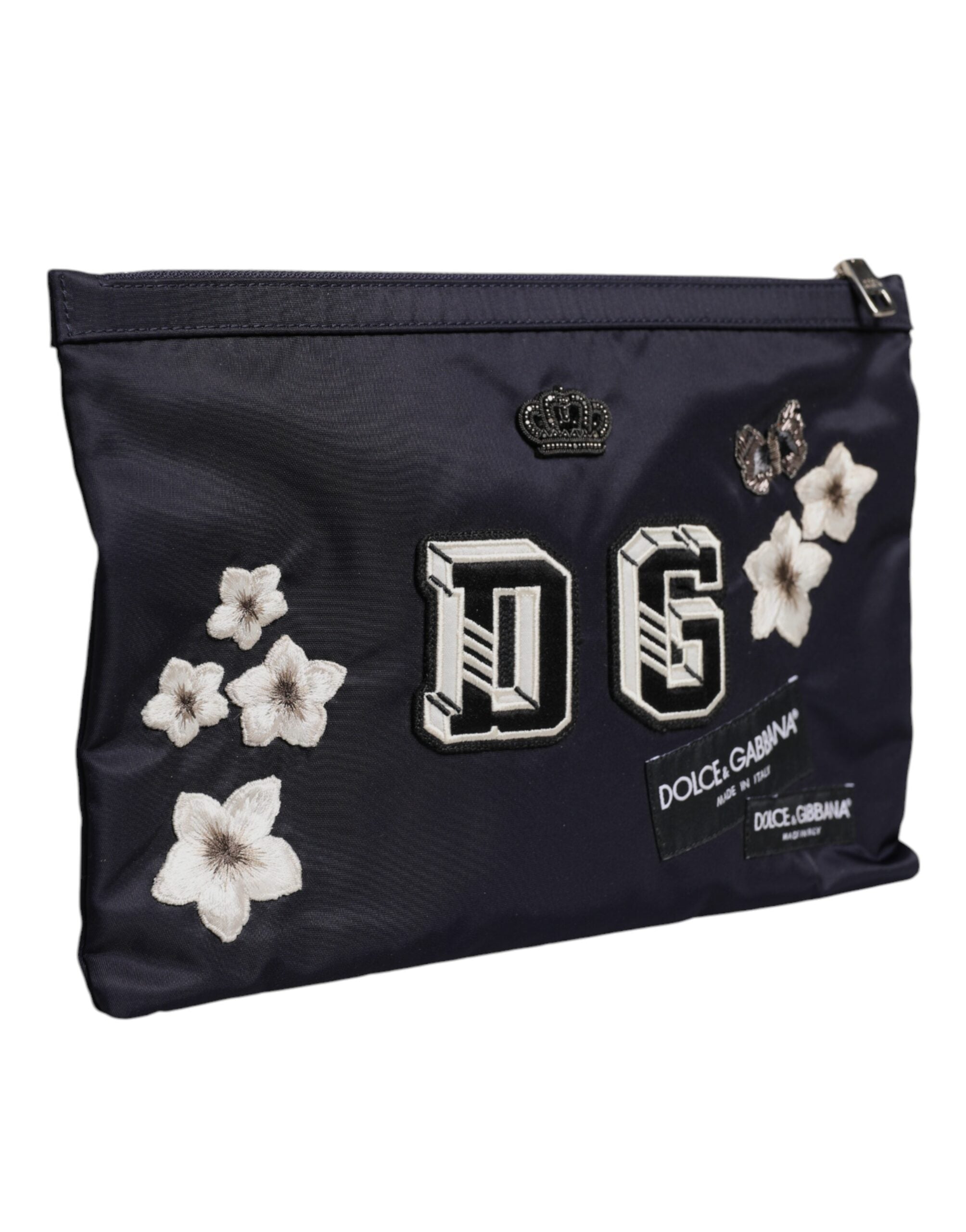 Dolce & Gabbana Blue DG Logo Patch Embellished Pouch Clutch Bag