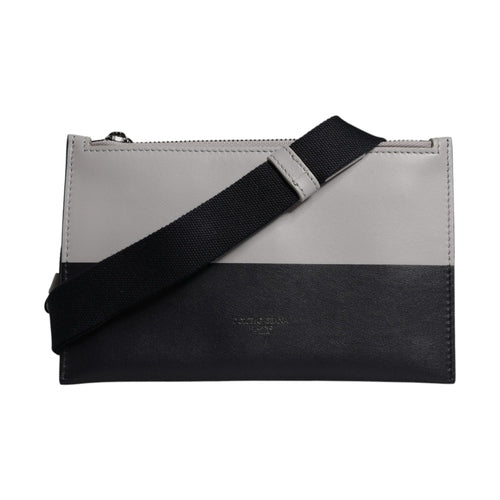 Dolce & Gabbana Black White Leather Logo Embossed Crossbody Bag