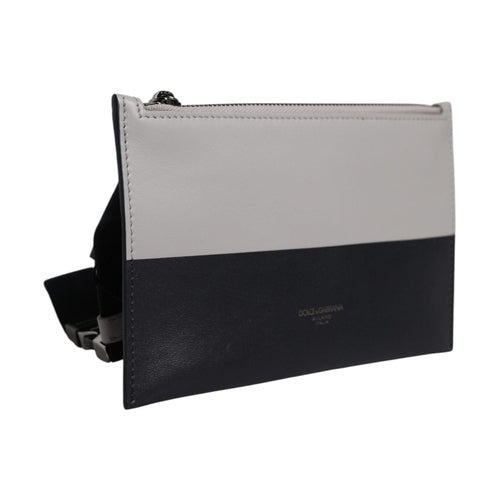 Dolce & Gabbana Black White Leather Logo Embossed Crossbody Bag