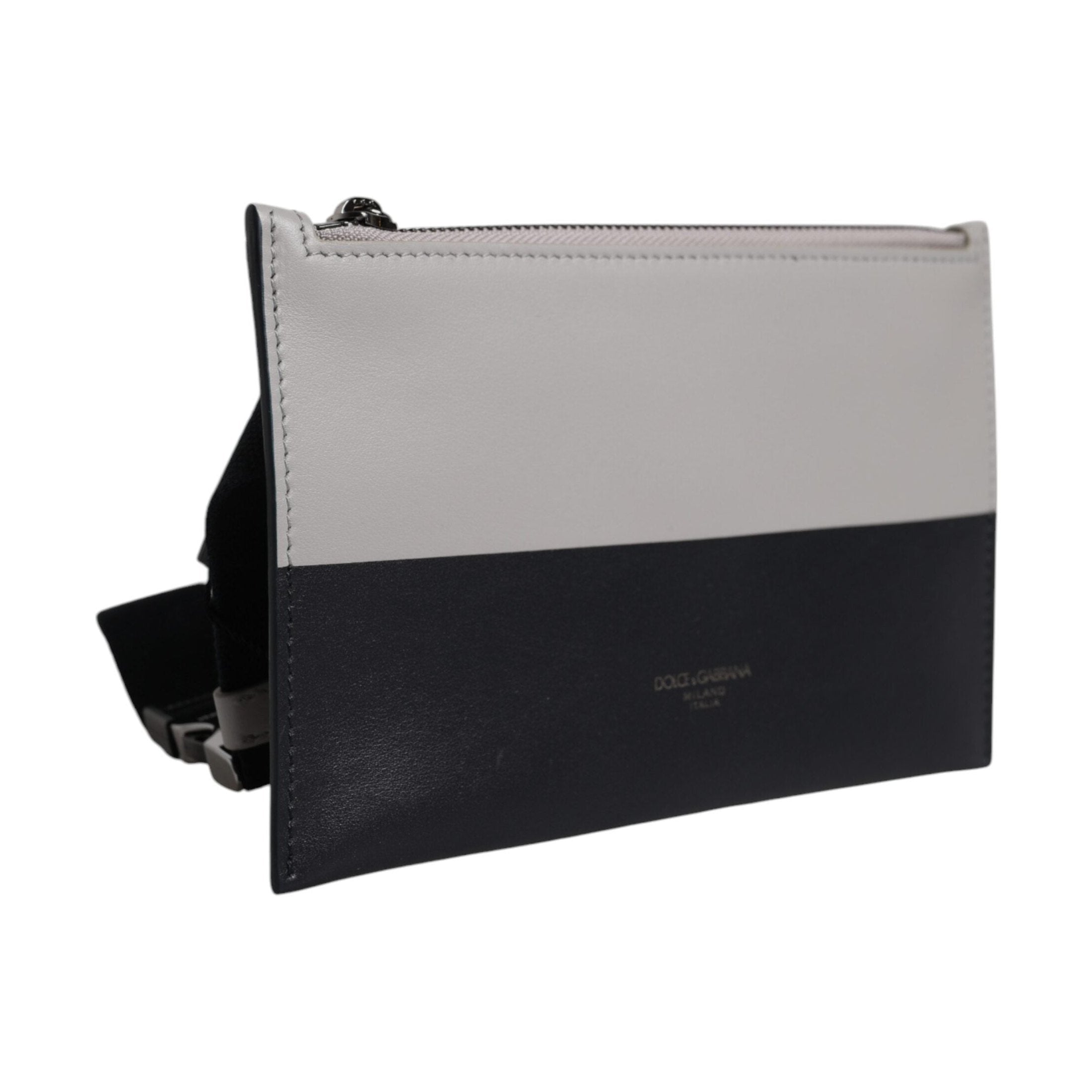 Dolce & Gabbana Black White Leather Logo Embossed Crossbody Bag