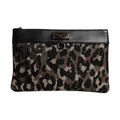 Dolce & Gabbana Multicolor Leopard Jacquard Print Logo Plaque Pouch Bag