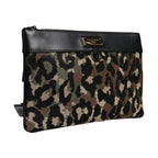 Dolce & Gabbana Multicolor Leopard Jacquard Print Logo Plaque Pouch Bag