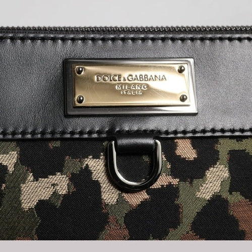 Dolce & Gabbana Multicolor Leopard Jacquard Print Logo Plaque Pouch Bag
