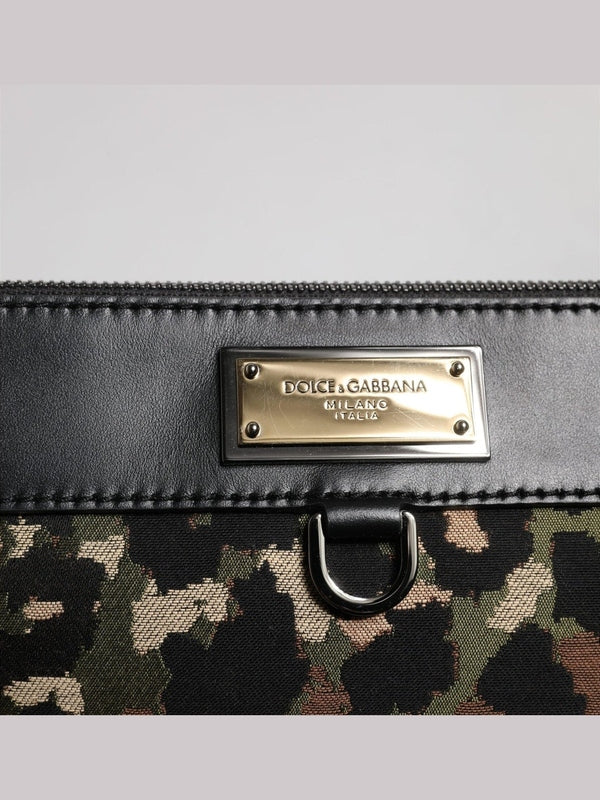 Dolce & Gabbana Multicolor Leopard Jacquard Print Logo Plaque Pouch Bag