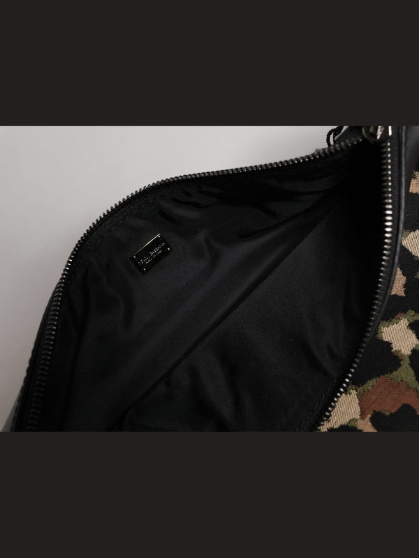 Dolce & Gabbana Multicolor Leopard Jacquard Print Logo Plaque Pouch Bag