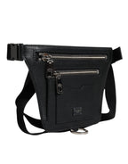Dolce & Gabbana Black Calfskin Logo Plaque Belt Waist Men Fanny Pack Bag