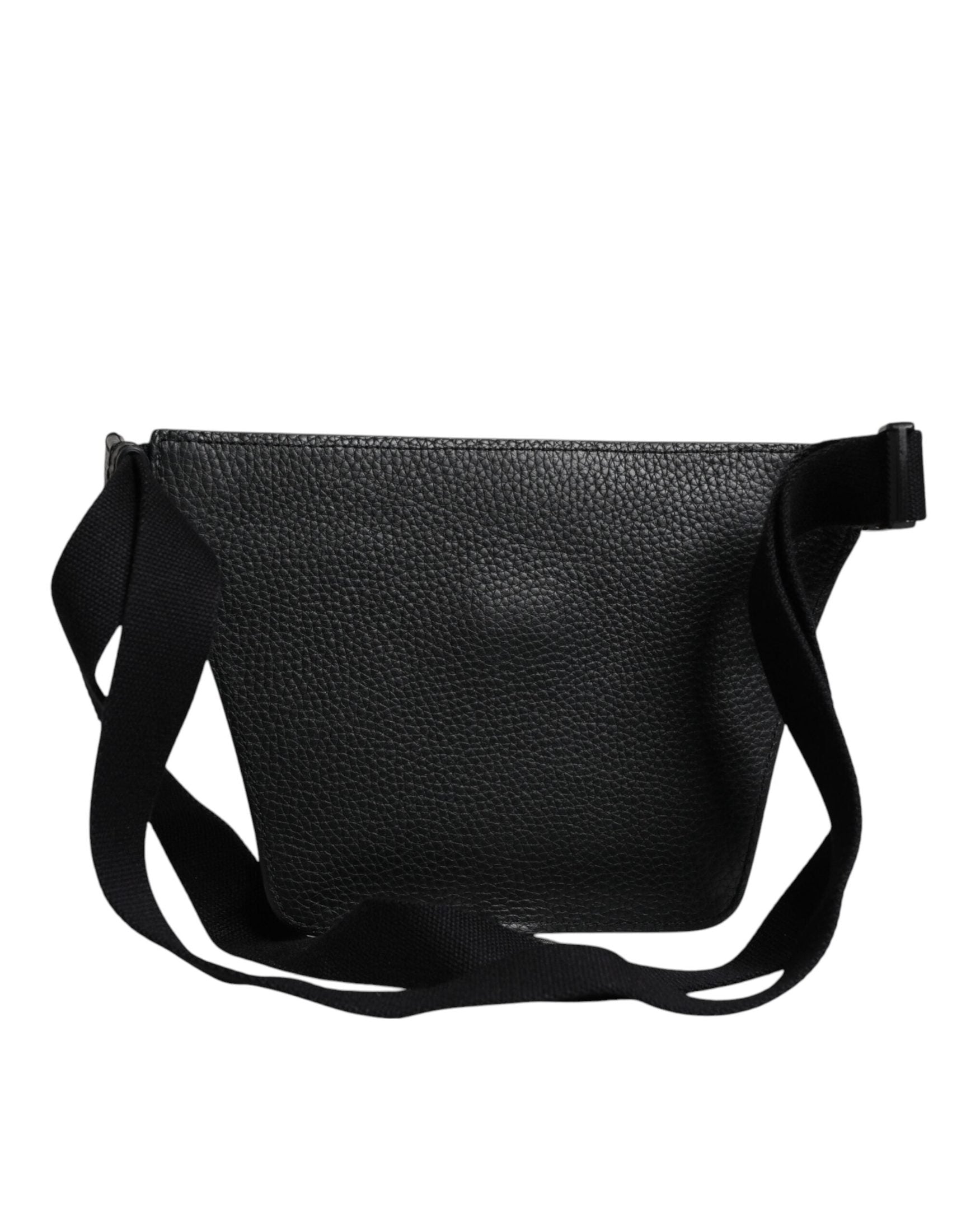 Dolce & Gabbana Black Calfskin Logo Plaque Belt Waist Men Fanny Pack Bag