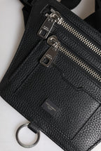 Dolce & Gabbana Black Calfskin Logo Plaque Belt Waist Men Fanny Pack Bag