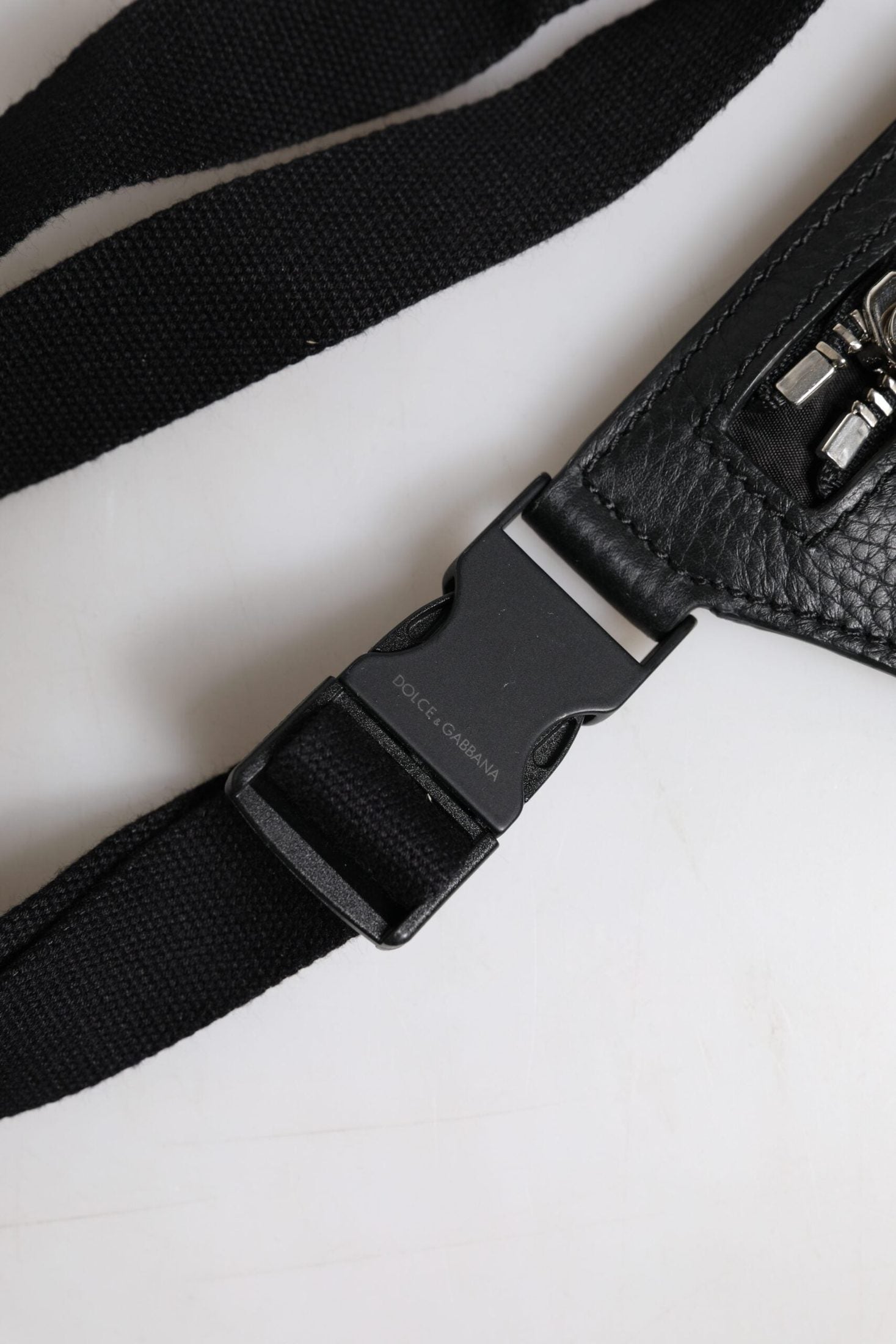 Dolce & Gabbana Black Calfskin Logo Plaque Belt Waist Men Fanny Pack Bag
