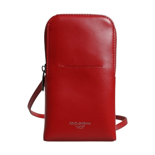 Dolce & Gabbana Red Leather Purse Phone Sling Crossbody Neck Strap Bag