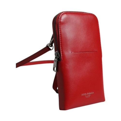 Dolce & Gabbana Red Leather Purse Phone Sling Crossbody Neck Strap Bag
