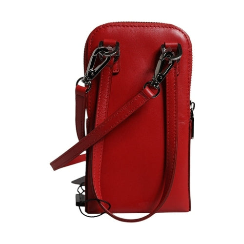 Dolce & Gabbana Red Leather Purse Phone Sling Crossbody Neck Strap Bag