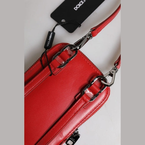 Dolce & Gabbana Red Leather Purse Phone Sling Crossbody Neck Strap Bag
