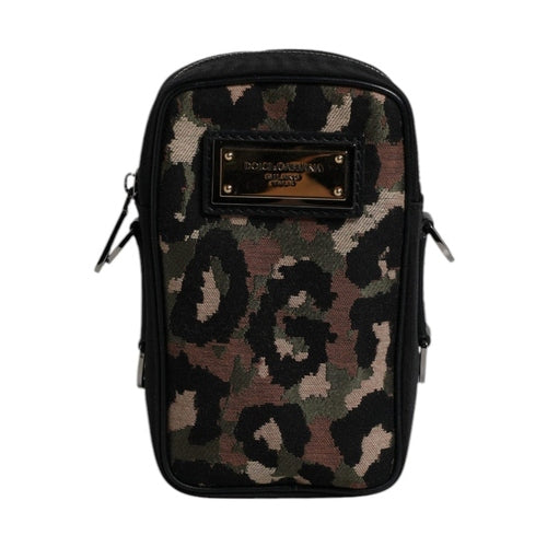Dolce & Gabbana Multicolor Leopard Jacquard Logo Plaque Neck Strap Bag