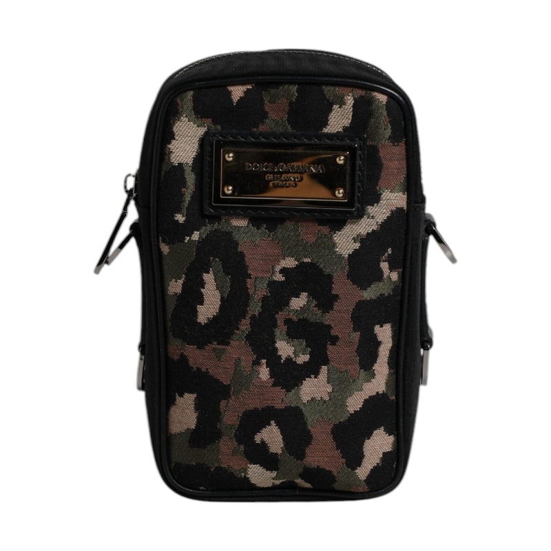 Dolce & Gabbana Multicolor Leopard Jacquard Logo Plaque Neck Strap Bag
