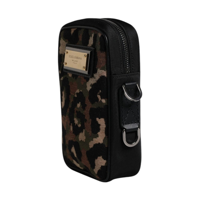 Dolce & Gabbana Multicolor Leopard Jacquard Logo Plaque Neck Strap Bag