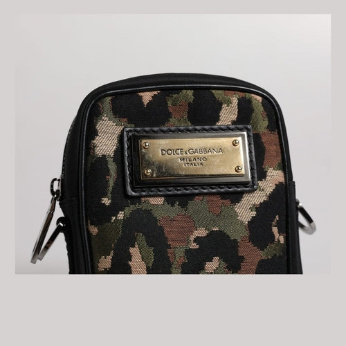 Dolce & Gabbana Multicolor Leopard Jacquard Logo Plaque Neck Strap Bag