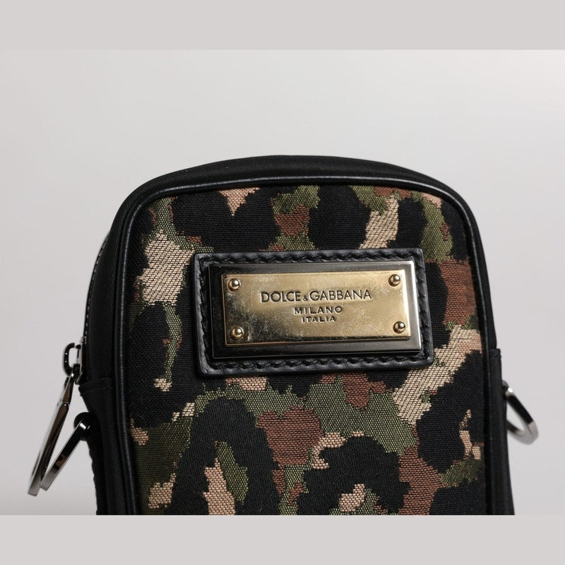 Dolce & Gabbana Multicolor Leopard Jacquard Logo Plaque Neck Strap Bag