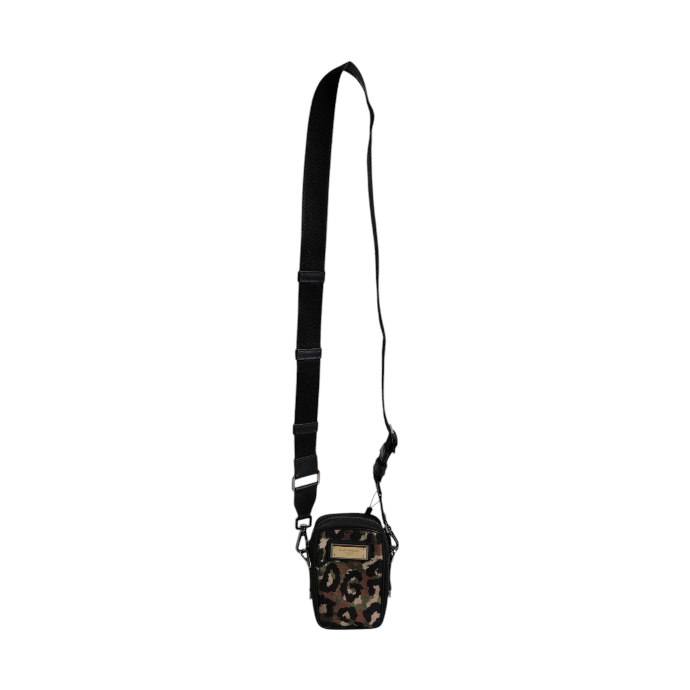 Dolce & Gabbana Multicolor Leopard Jacquard Logo Plaque Neck Strap Bag