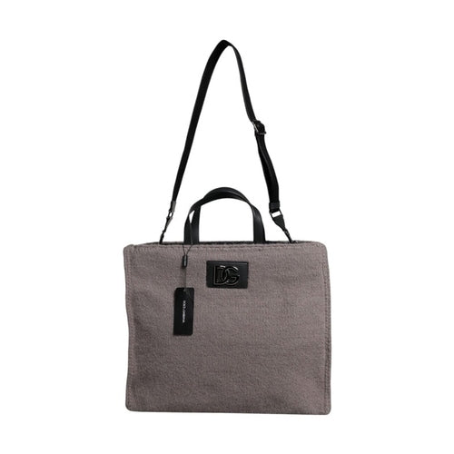 Dolce & Gabbana Grey Alpaca Wool Logo Plaque Tote Shoulder Bag