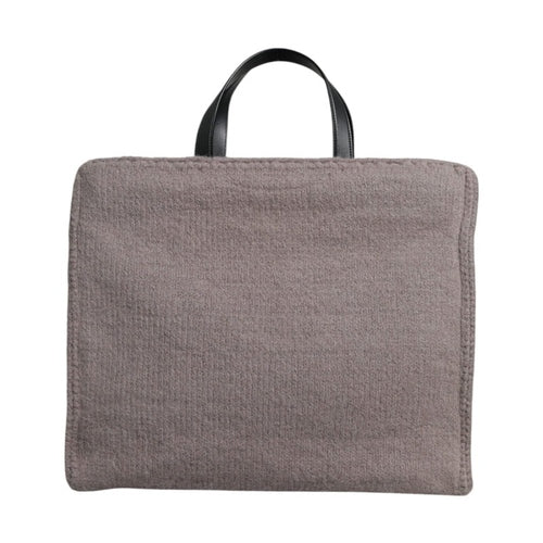 Dolce & Gabbana Grey Alpaca Wool Logo Plaque Tote Shoulder Bag