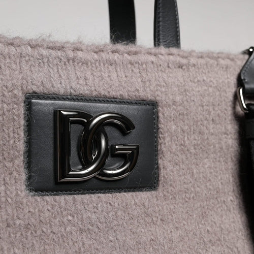 Dolce & Gabbana Grey Alpaca Wool Logo Plaque Tote Shoulder Bag
