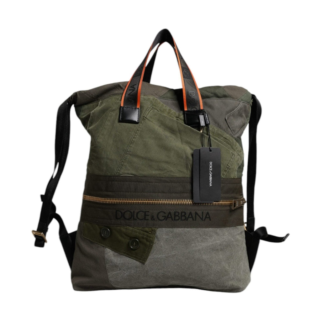 Dolce & Gabbana Military Green Patchwork Rucksack Backpack Bag
