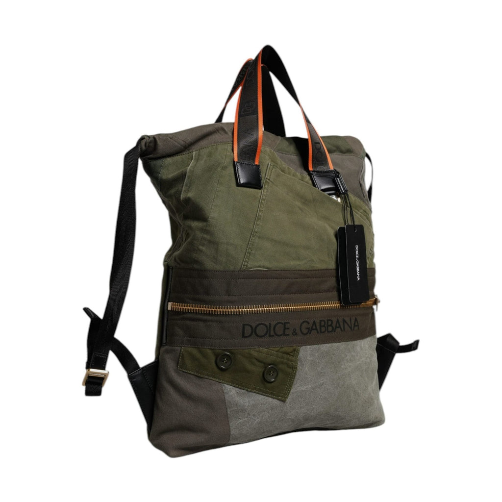 Dolce & Gabbana Military Green Patchwork Rucksack Backpack Bag