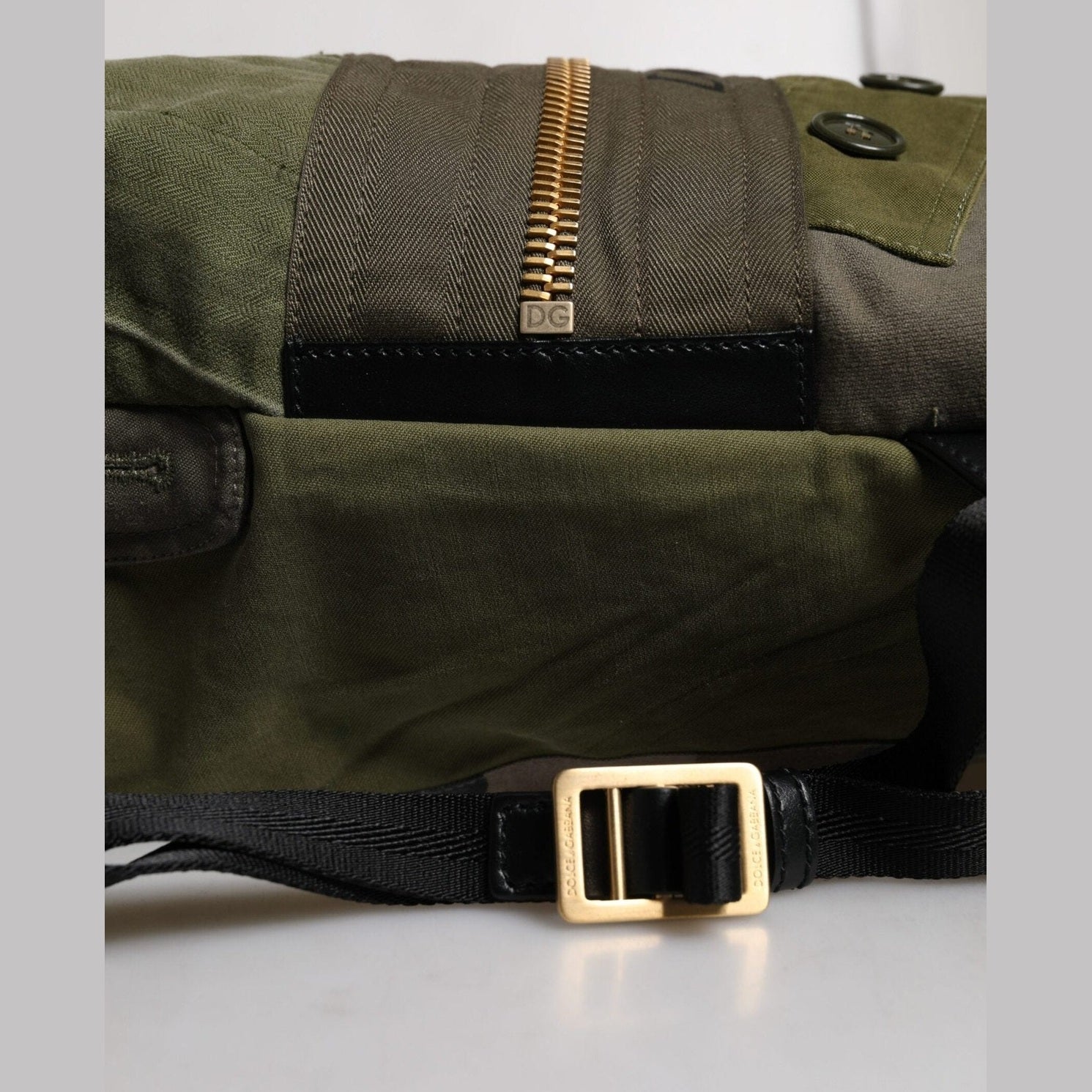 Dolce & Gabbana Military Green Patchwork Rucksack Backpack Bag