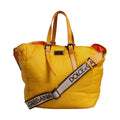 Yellow Orange Nylon Logo Plaque Hand Shoulder Duffle Bag
