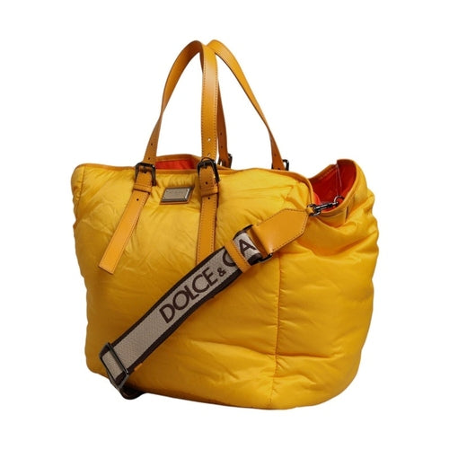 Dolce & Gabbana Yellow Orange Nylon Logo Plaque Hand Shoulder Duffle Bag