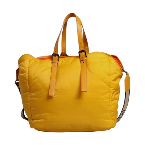 Dolce & Gabbana Yellow Orange Nylon Logo Plaque Hand Shoulder Duffle Bag