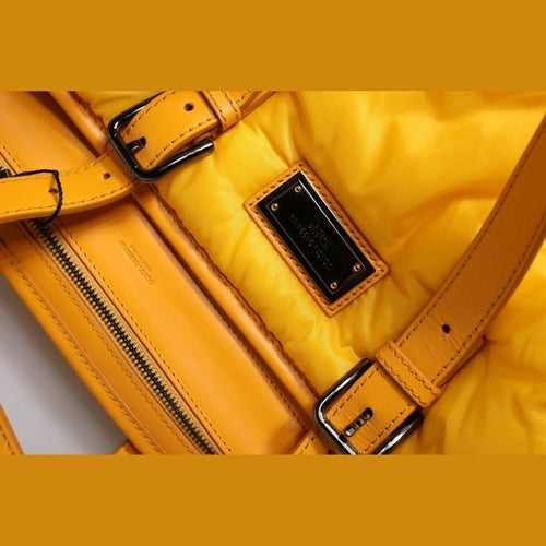 Dolce & Gabbana Yellow Orange Nylon Logo Plaque Hand Shoulder Duffle Bag