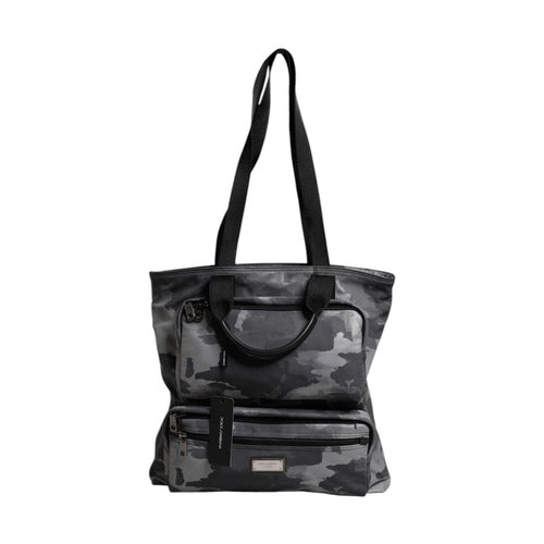 Dolce & Gabbana Gray Camo Cotton Multiple Compartments Tote Bag