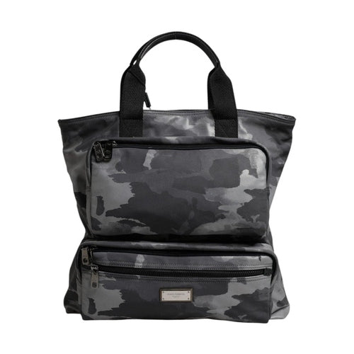 Dolce & Gabbana Gray Camo Cotton Multiple Compartments Tote Bag