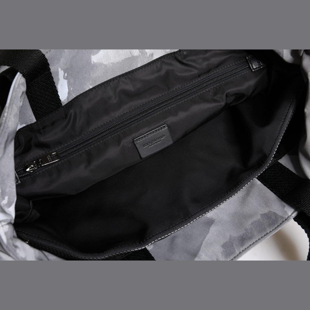 Gray Camo Cotton Multiple Compartments Tote Bag