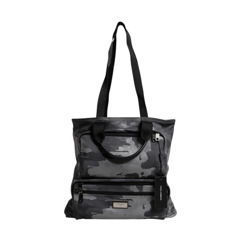 Dolce & Gabbana Gray Camo Cotton Multiple Compartments Tote Bag