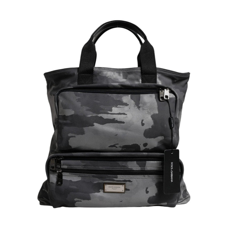 Dolce & Gabbana Gray Camo Cotton Multiple Compartments Tote Bag