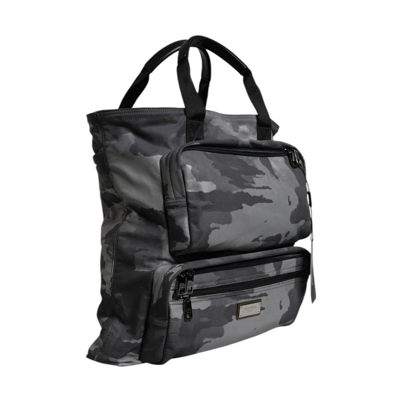 Dolce & Gabbana Gray Camo Cotton Multiple Compartments Tote Bag