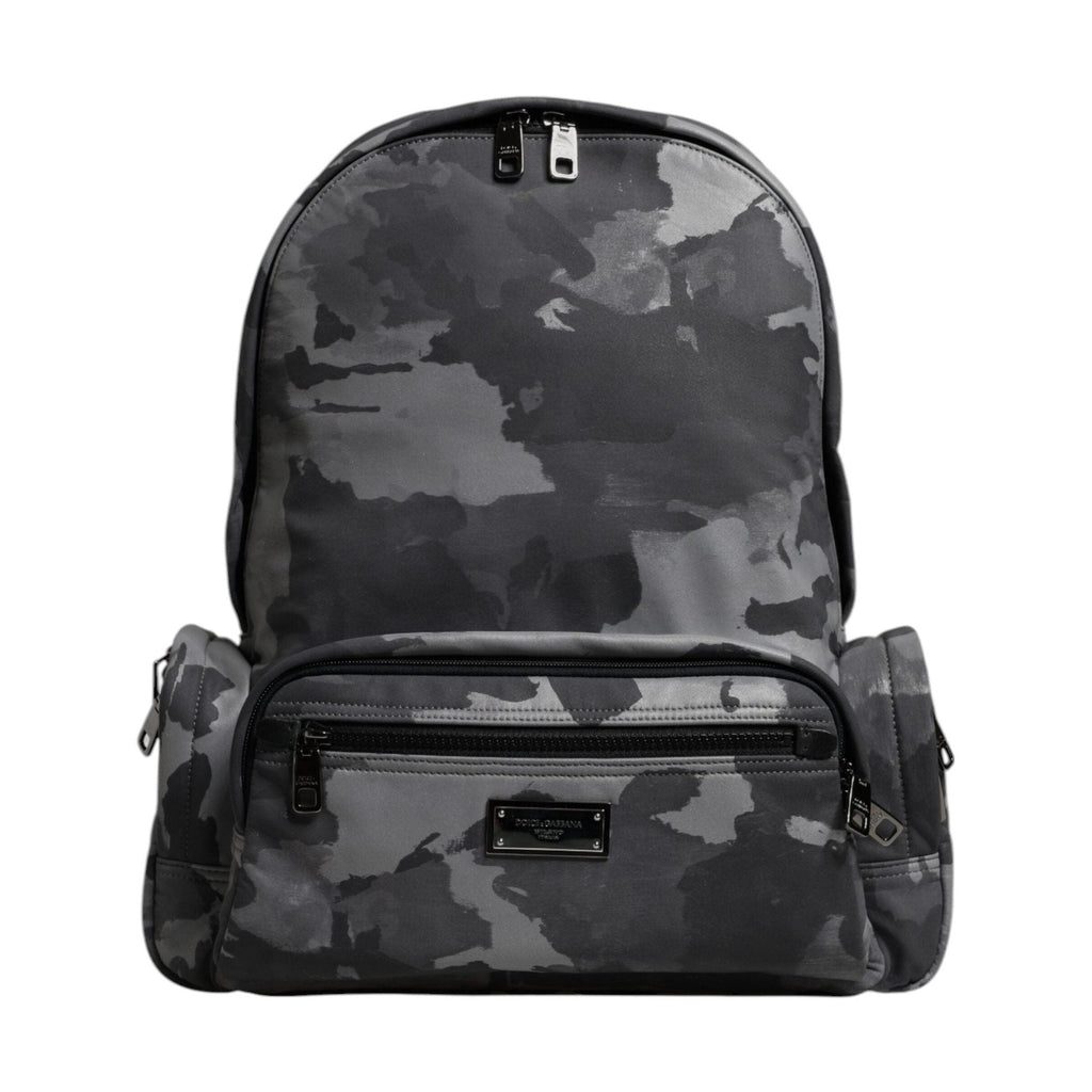 Dolce & Gabbana Gray Cotton Camouflage Logo Plaque Backpack Bag