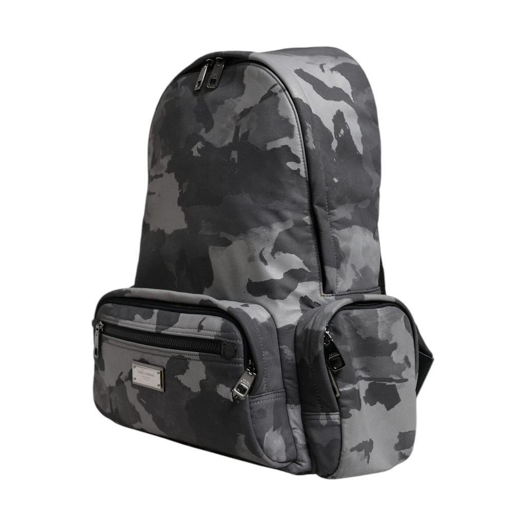 Dolce & Gabbana Gray Cotton Camouflage Logo Plaque Backpack Bag