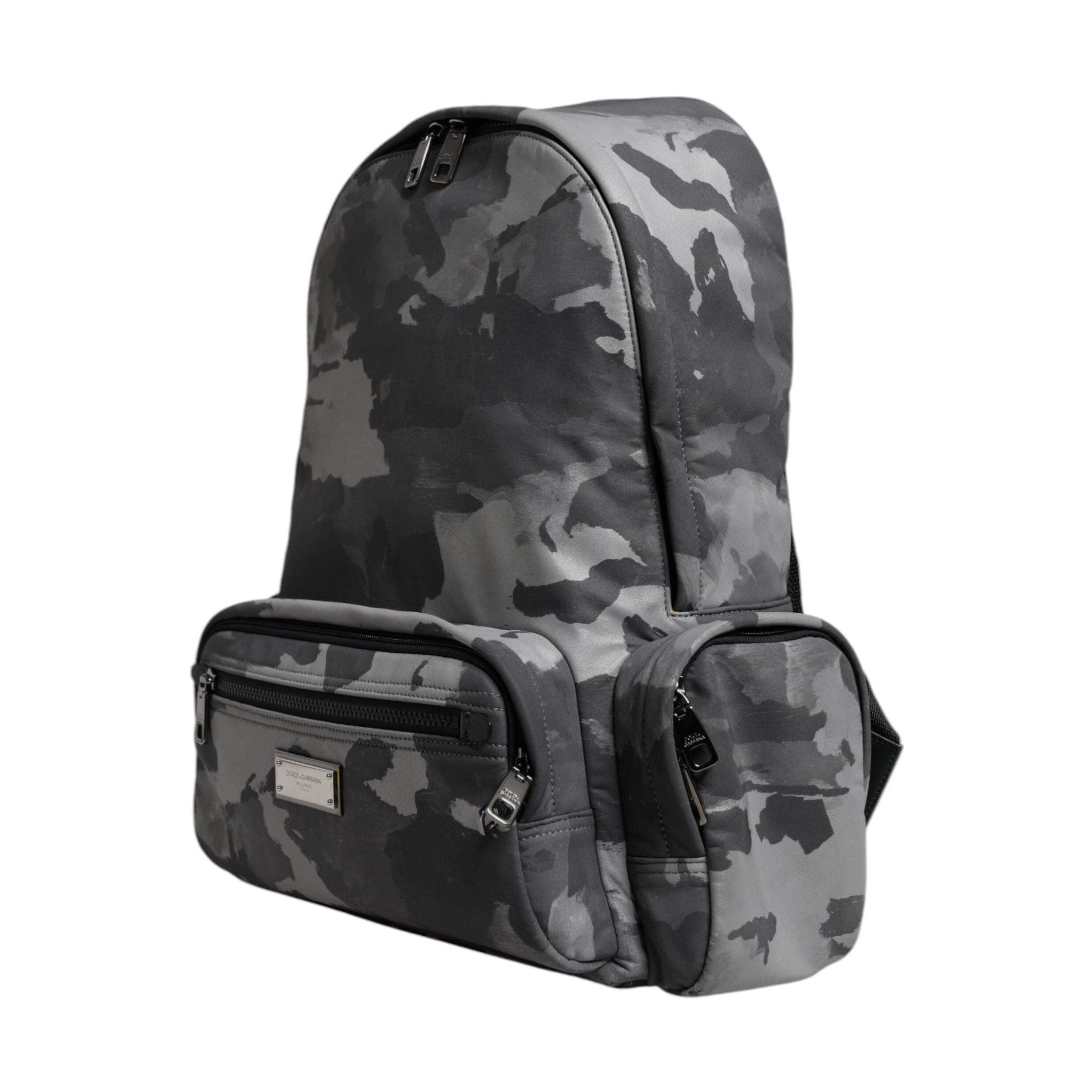 Dolce & Gabbana Gray Cotton Camouflage Logo Plaque Backpack Bag
